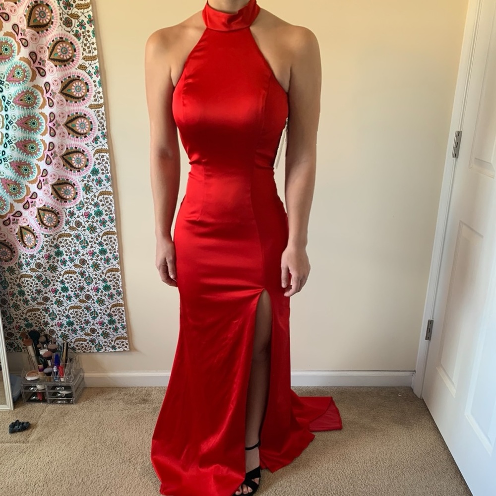 Sherri Hill Red Satin Prom Dress